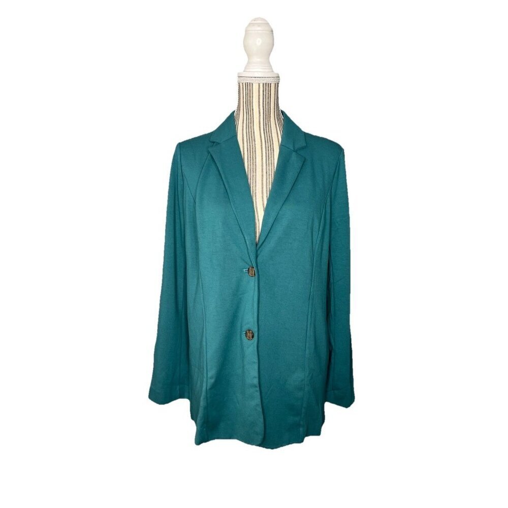NWT J. Jill SMALL Quail Blue Sweater Blazer Ponte Knit Two Button Stretch $119